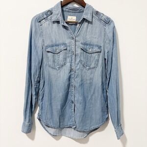 American Eagle Button Down Chambray Denim Shirt Women XS Boyfriend Fit Utility